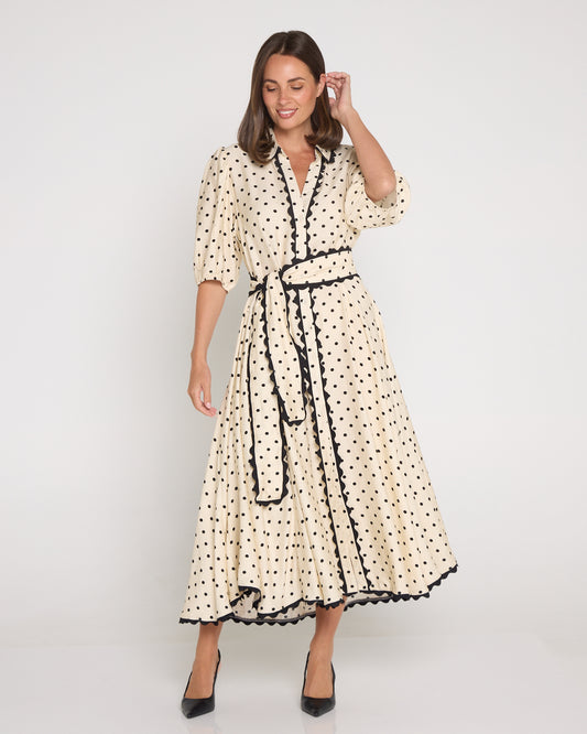 Lowell Ric Rac Shirt Dress - Beige/Black Spot