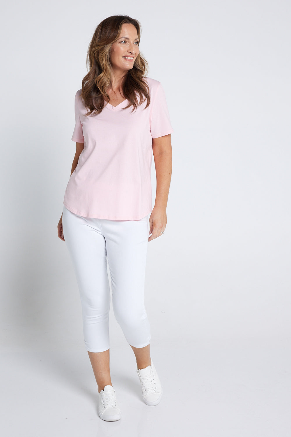 C&A Women's Capri Jeans Cotton Pink & White Stripe Stretch Denim