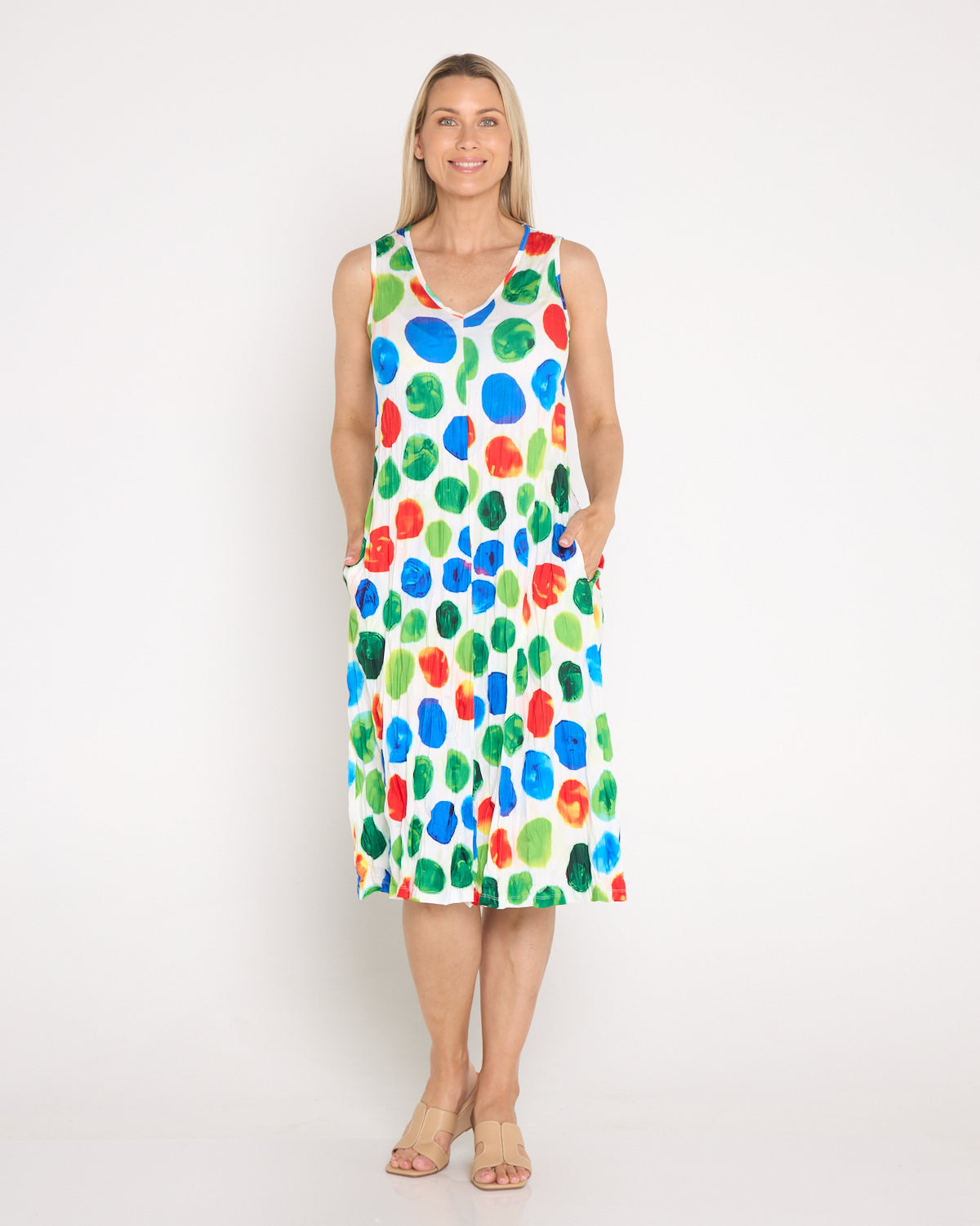 Stella Sleeveless Print Dress - Rainbow Spot