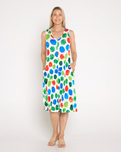 Stella Sleeveless Print Dress - Rainbow Spot