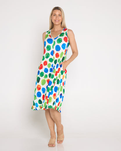 Stella Sleeveless Print Dress - Rainbow Spot
