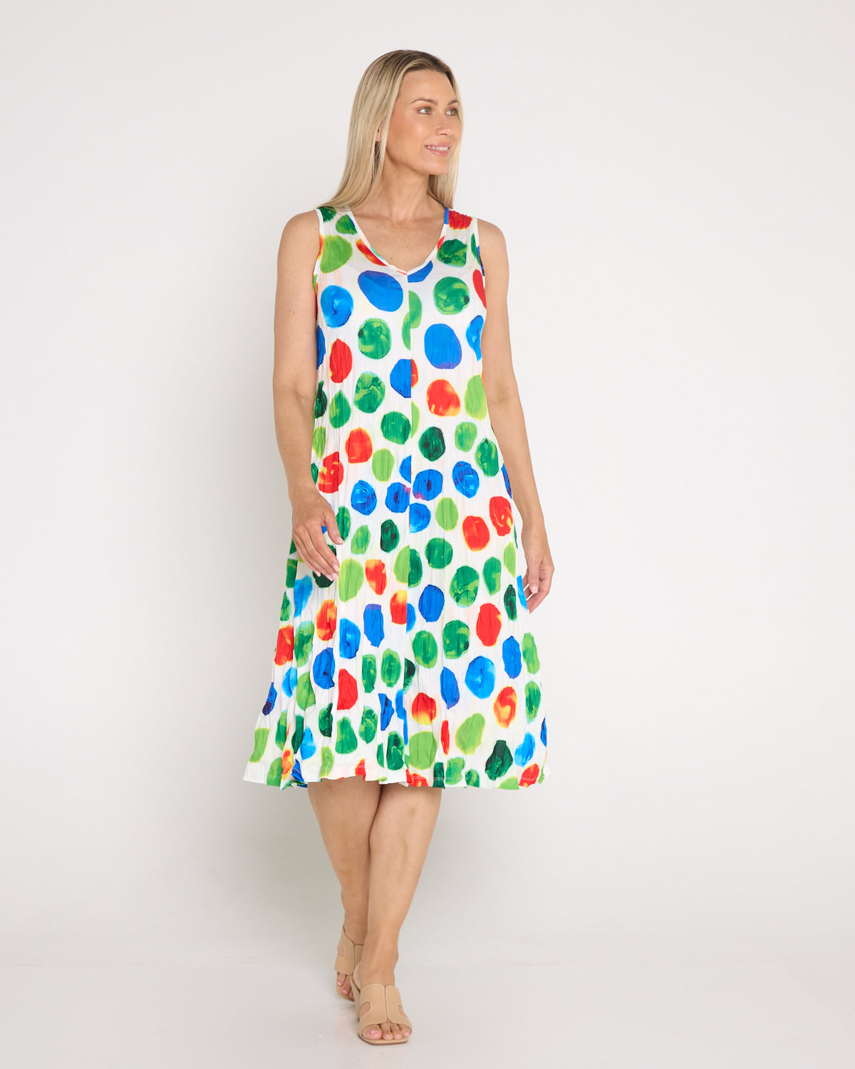 Stella Sleeveless Print Dress - Rainbow Spot