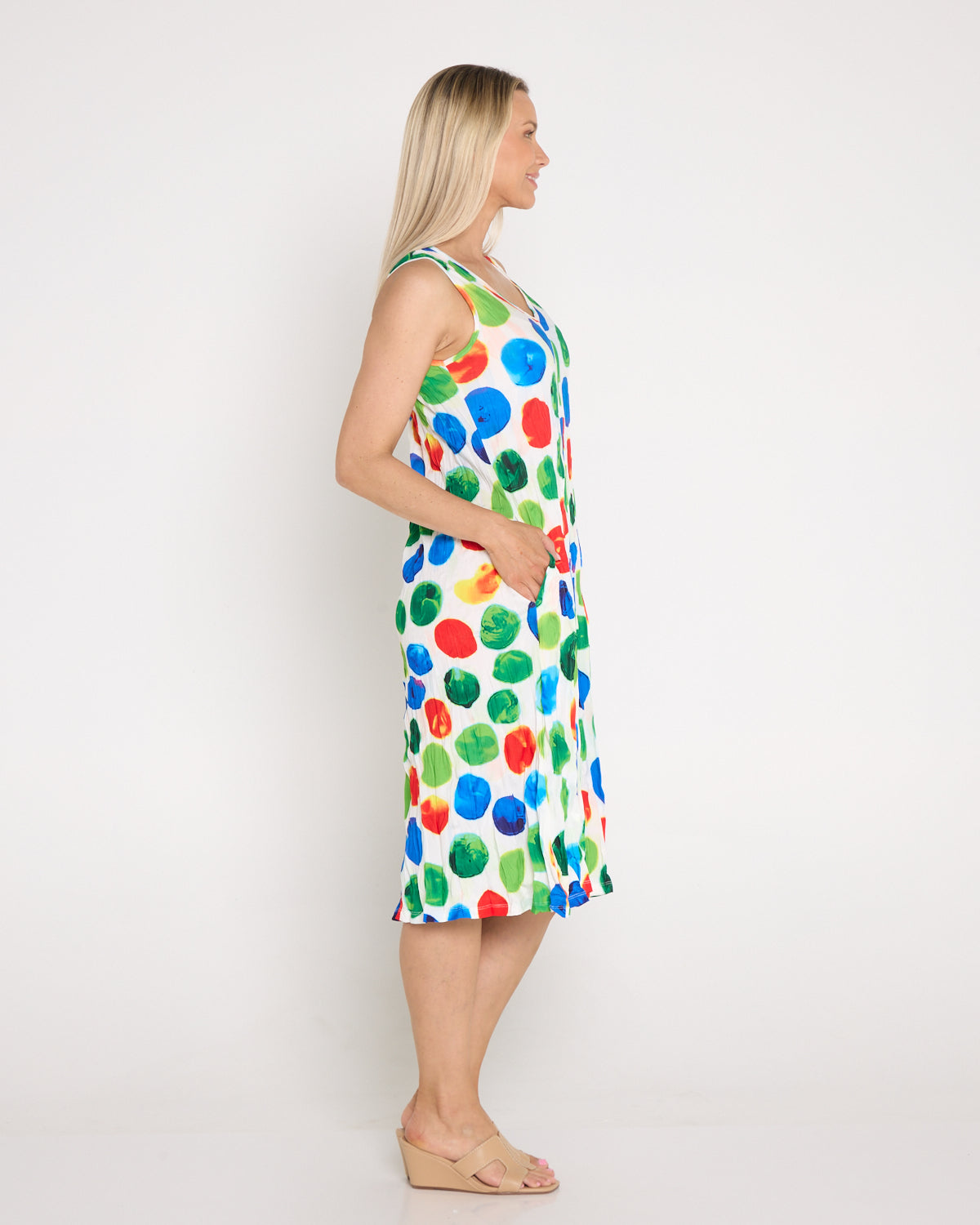 Stella Sleeveless Print Dress - Rainbow Spot