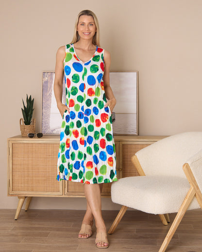 Stella Sleeveless Print Dress - Rainbow Spot