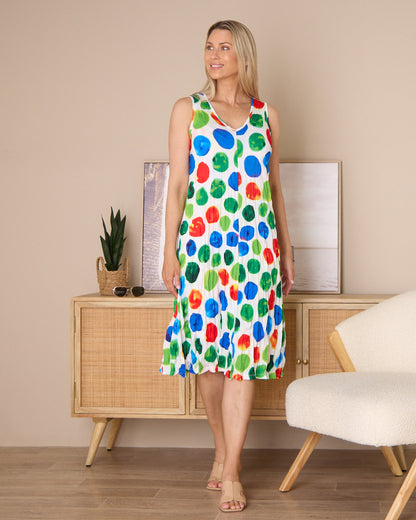 Stella Sleeveless Print Dress - Rainbow Spot