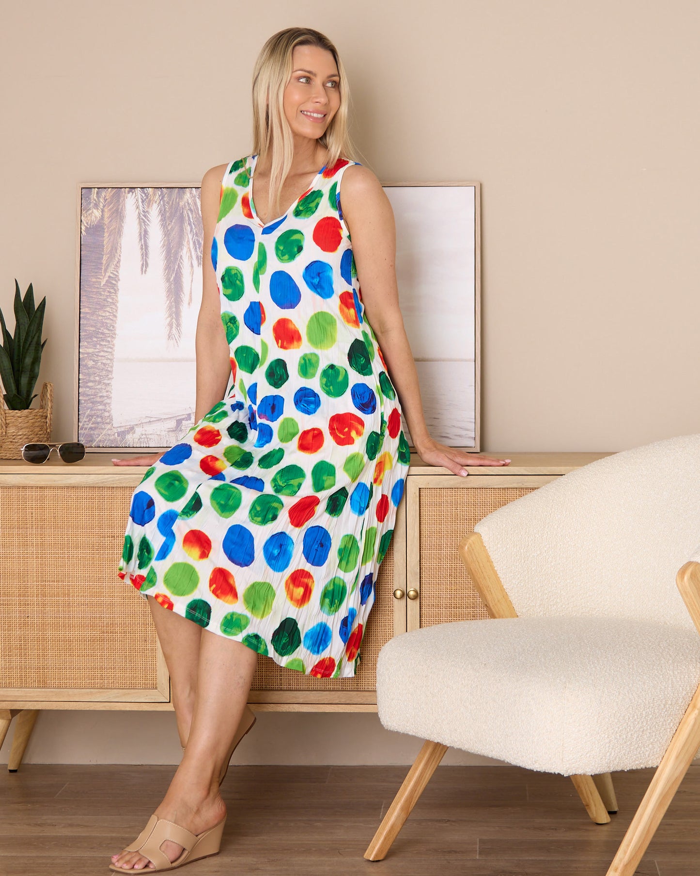 Stella Sleeveless Print Dress - Rainbow Spot
