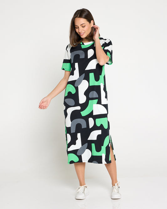 Stijl Cotton Tee Dress - Abstract Yardage Print