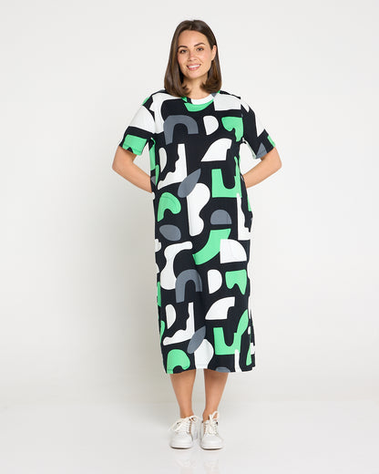 Stijl Cotton Tee Dress - Abstract Yardage Print