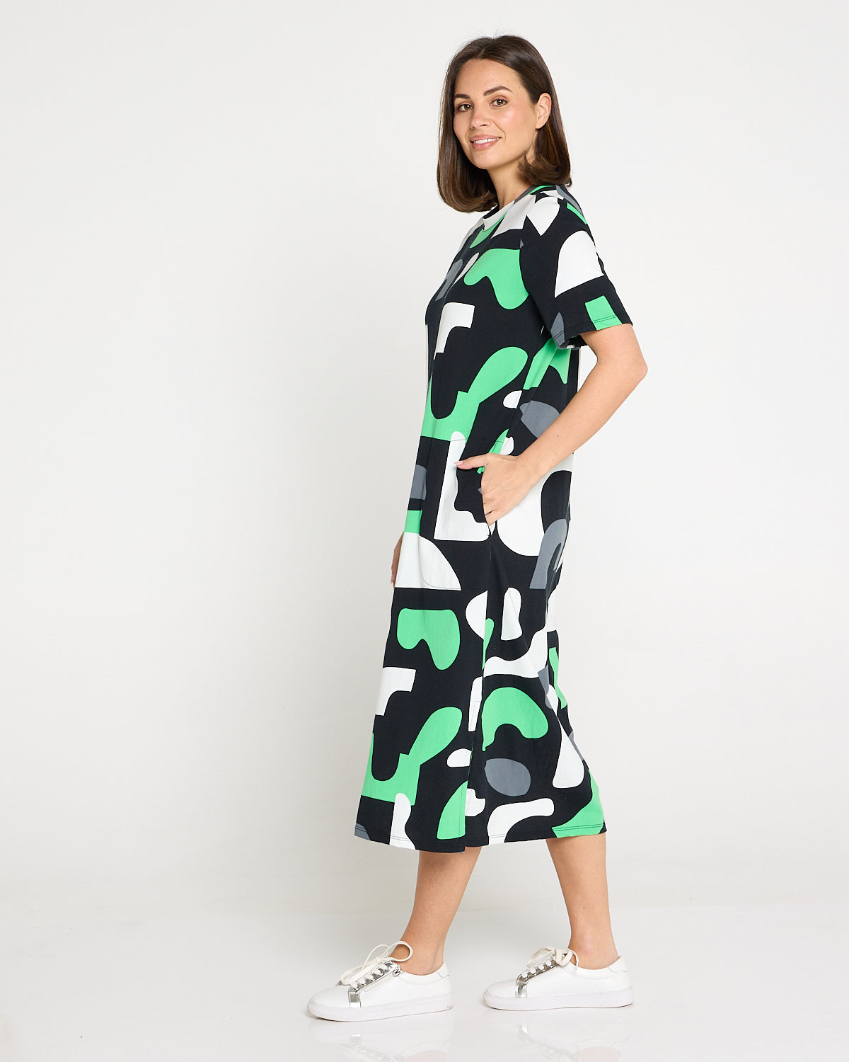 Stijl Cotton Tee Dress - Abstract Yardage Print