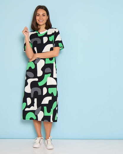 Stijl Cotton Tee Dress - Abstract Yardage Print