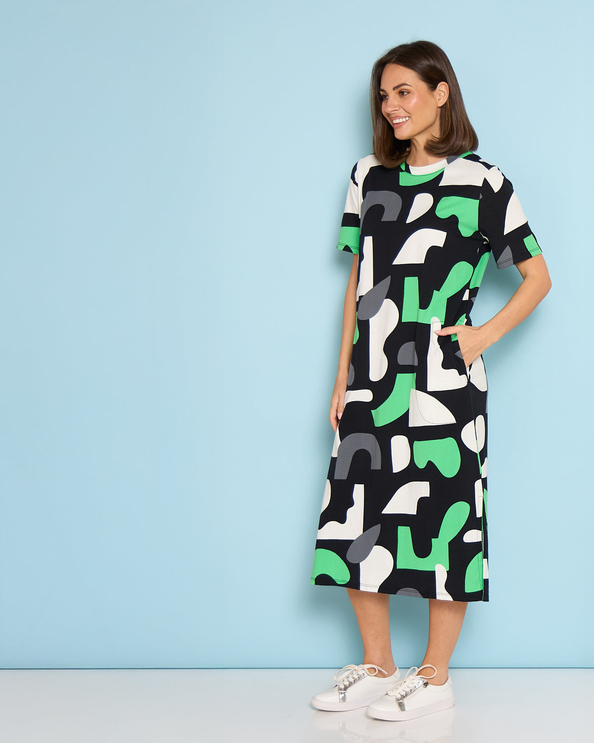 Stijl Cotton Tee Dress - Abstract Yardage Print