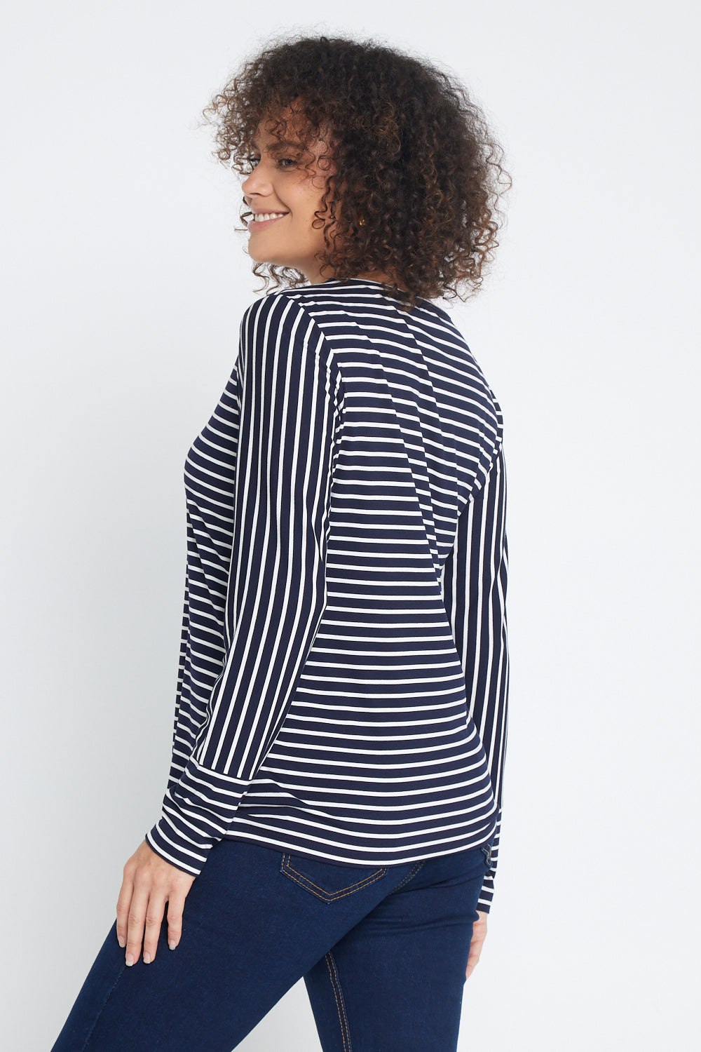 Leoni Long Sleeve Cotton Tee - Navy Stripe