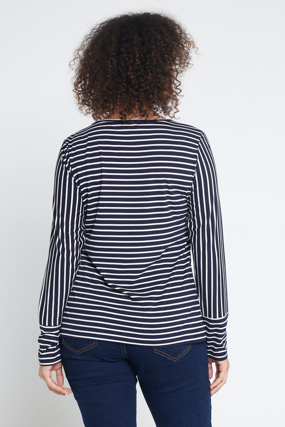 Leoni Long Sleeve Cotton Tee - Navy Stripe