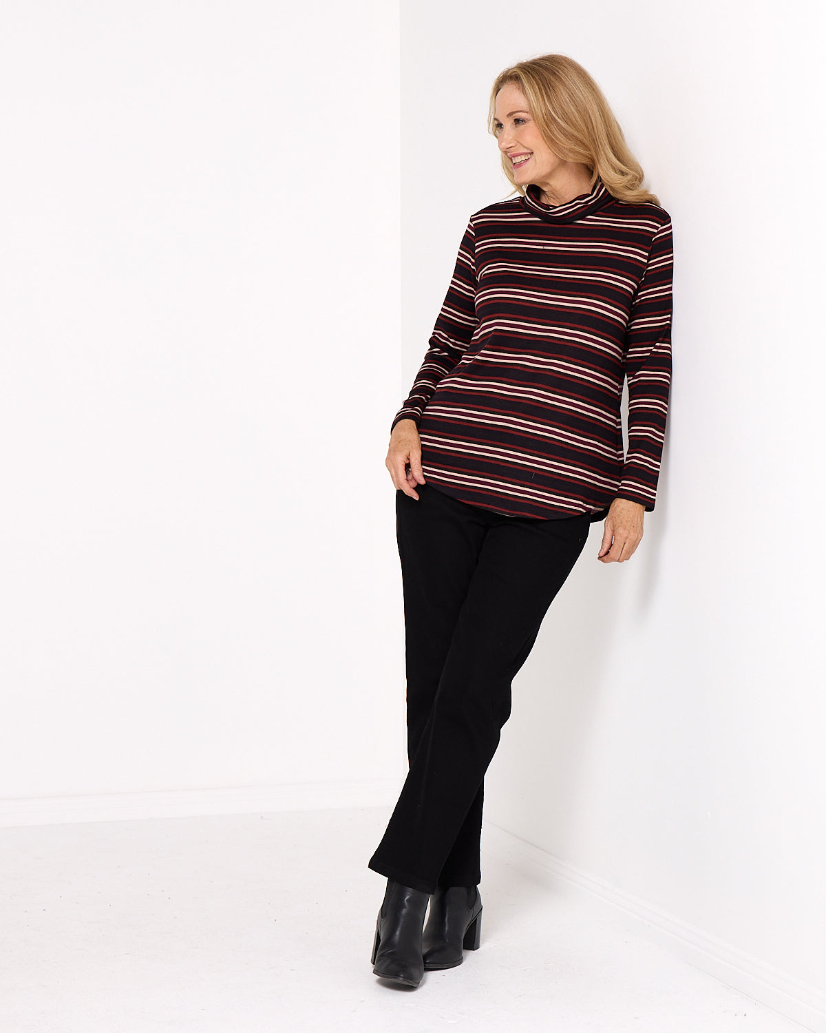 Tallarook Top - Burgundy Stripe