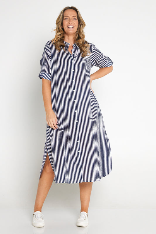 Sofia Shirt Dress - Navy Stripe