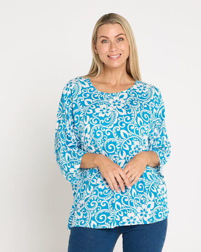 Summer Ease Top - Turquoise Hawaii