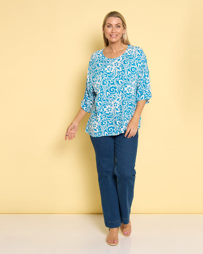 Summer Ease Top - Turquoise Hawaii