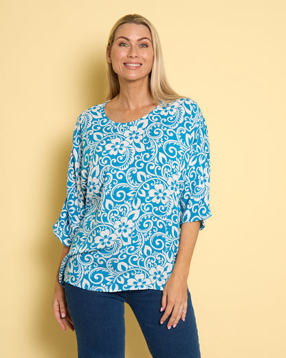 Summer Ease Top - Turquoise Hawaii