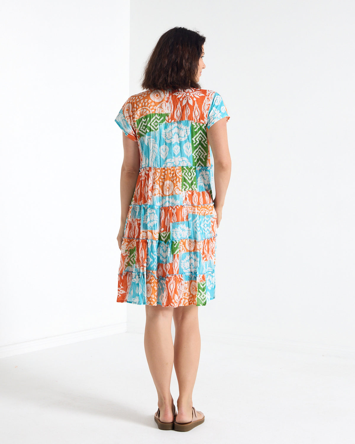 Rebecca Cotton Tiered Dress - Orange Ikat