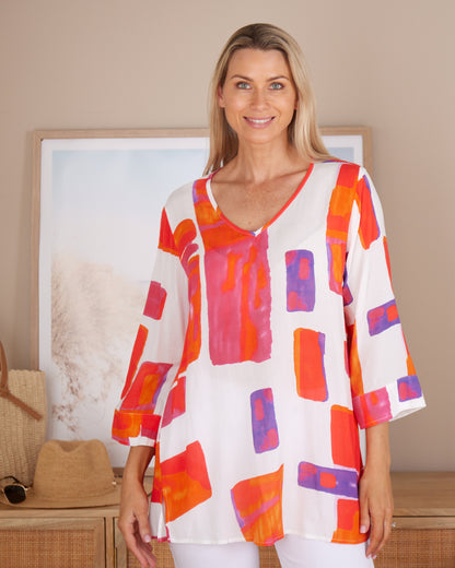 Summer Rainbow Kimono Sleeve Top - Sunset Glow