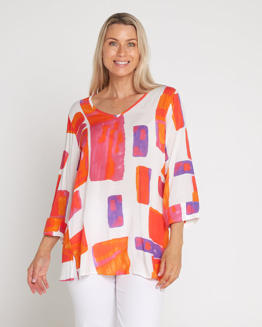Summer Rainbow Kimono Sleeve Top - Sunset Glow