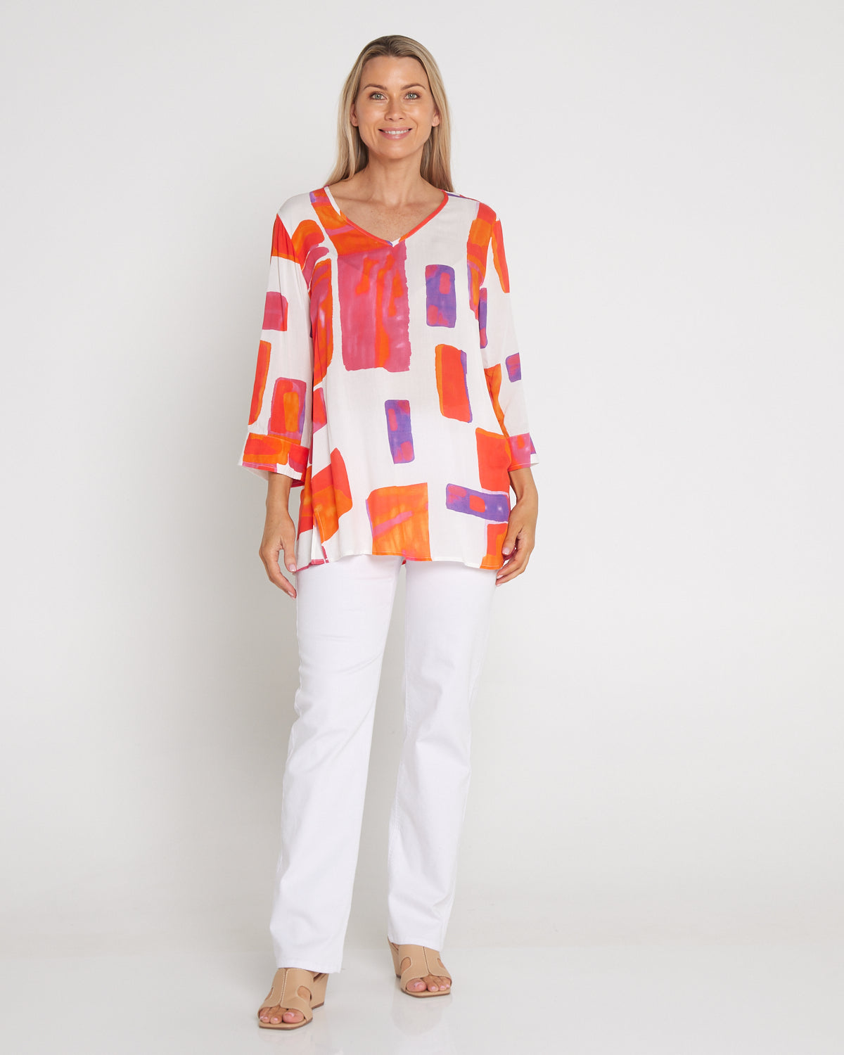 Summer Rainbow Kimono Sleeve Top - Sunset Glow