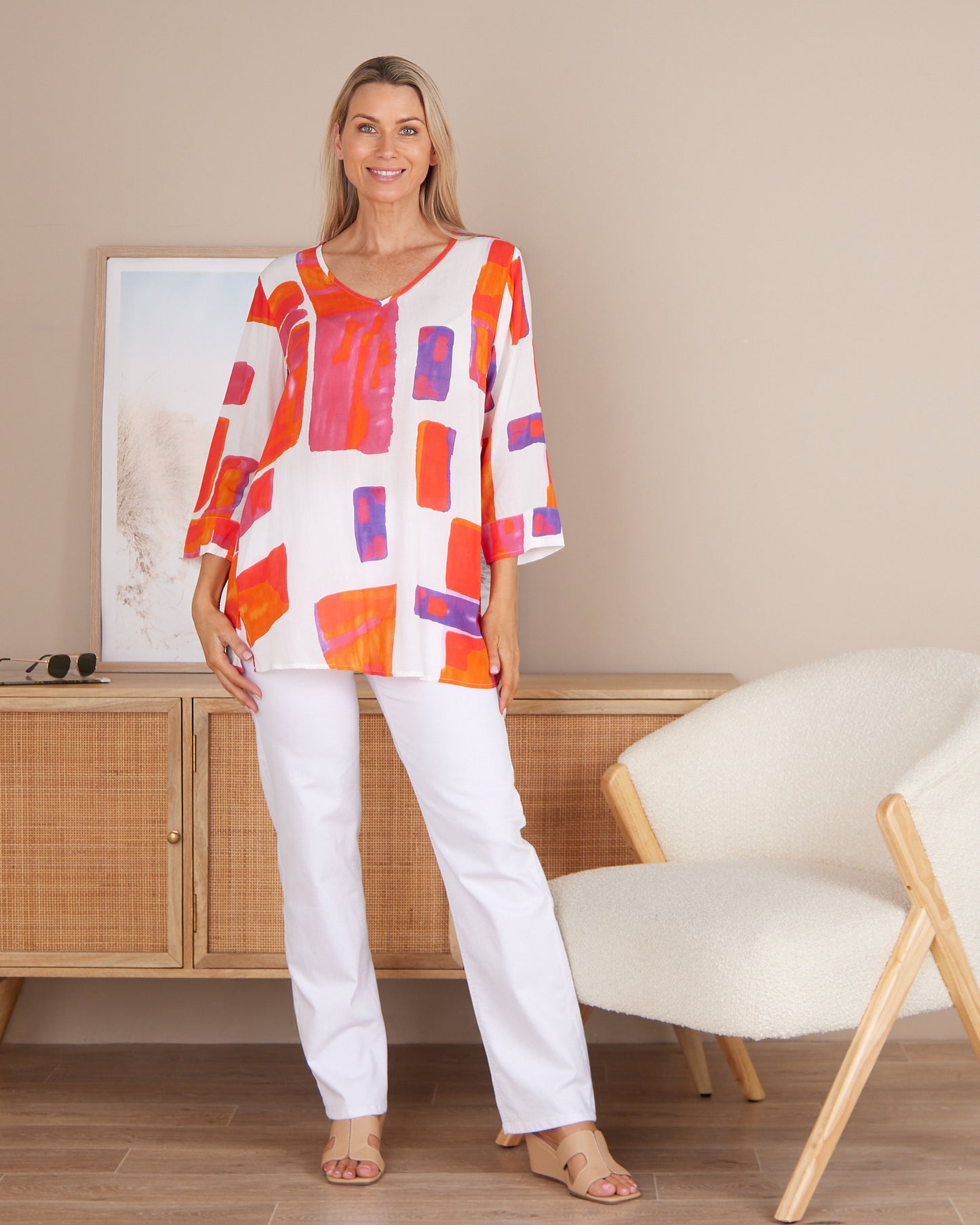 Summer Rainbow Kimono Sleeve Top - Sunset Glow