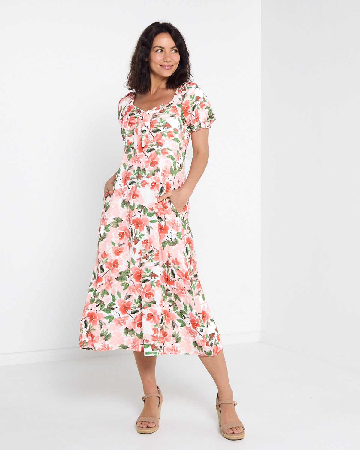 Sunshine Dress - Melon Floral: styled view