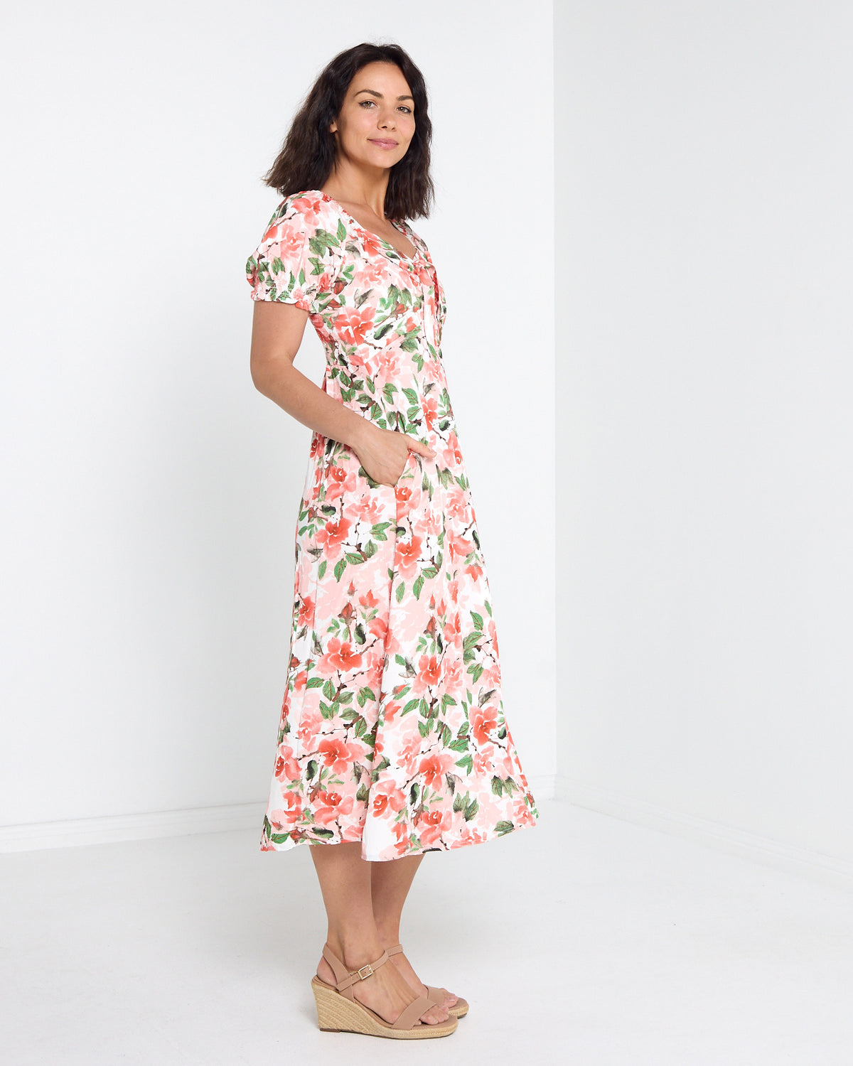 Sunshine Dress - Melon Floral: styled view