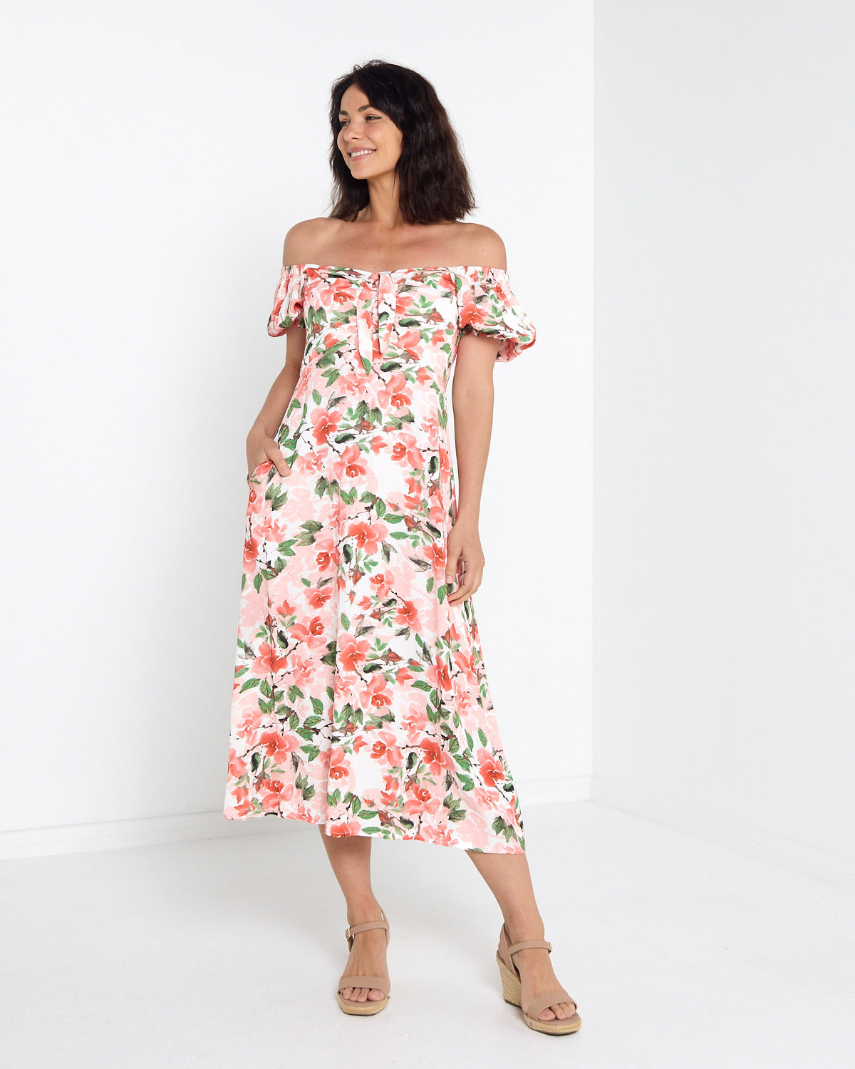 Sunshine Dress - Melon Floral: styled view