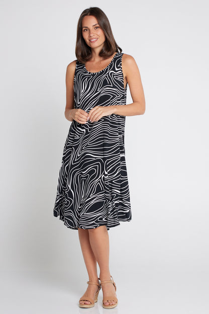 Susie Dress - Black/White Swirl