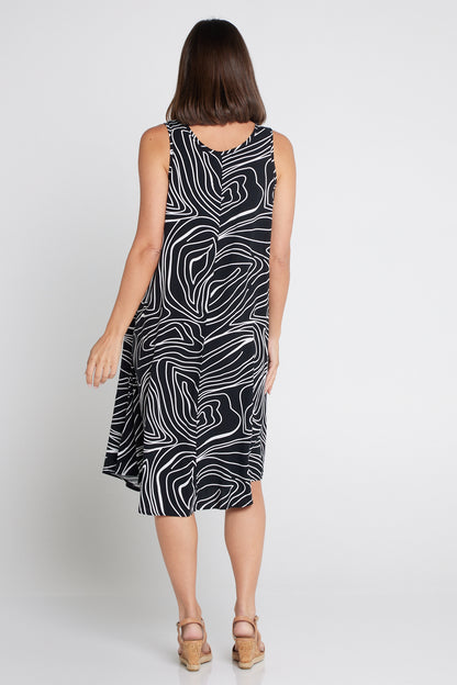 Susie Dress - Black/White Swirl