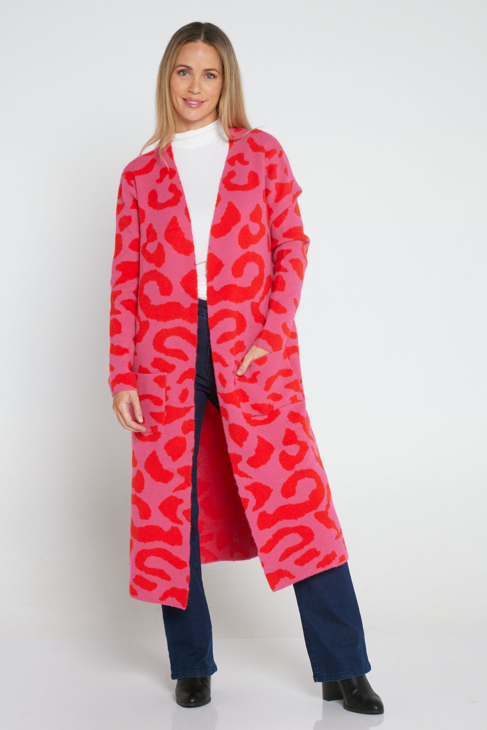 Red animal print cardigan store