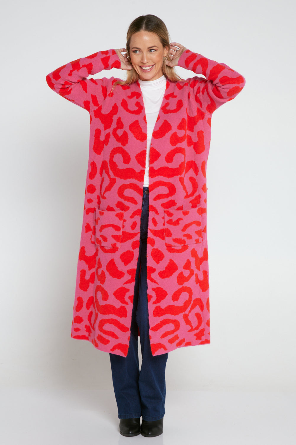 Swift Cardigan - Pink/Red Cheetah Print