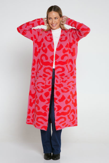 Swift Cardigan - Pink/Red Cheetah Print