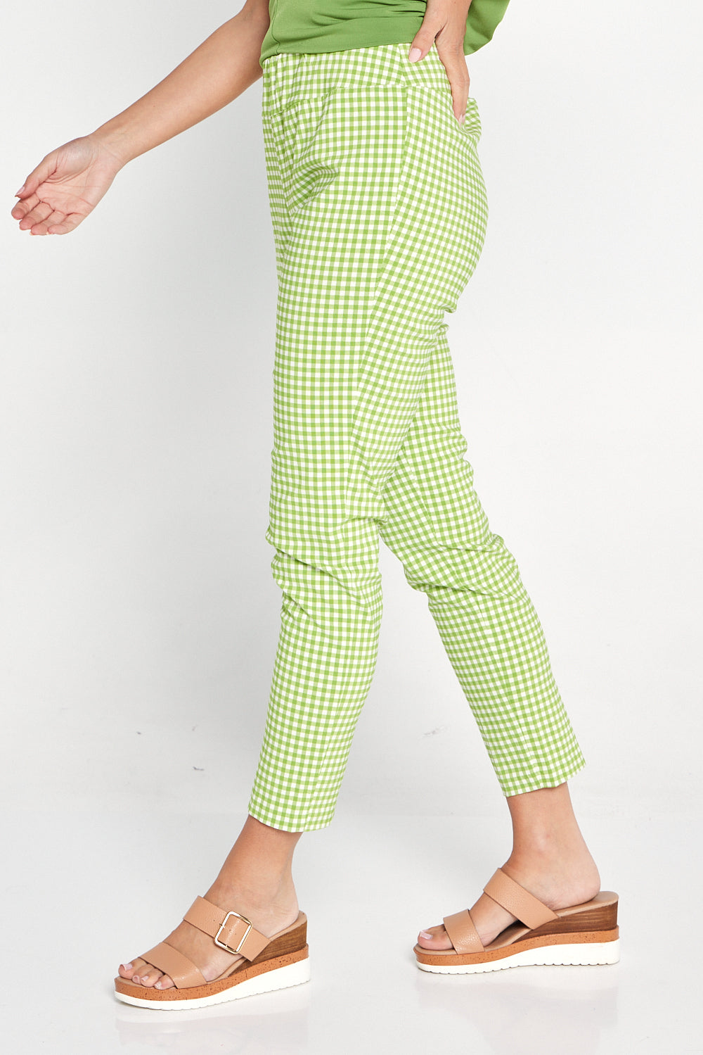 Green cheap gingham trousers