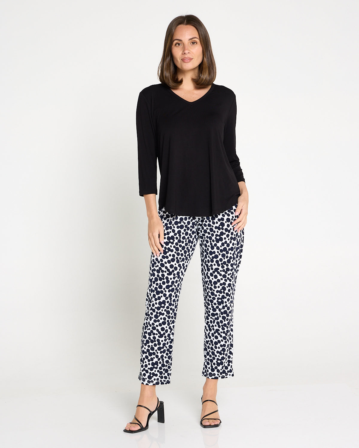 Gianna Printed Pants Petite - White/French Navy Spot