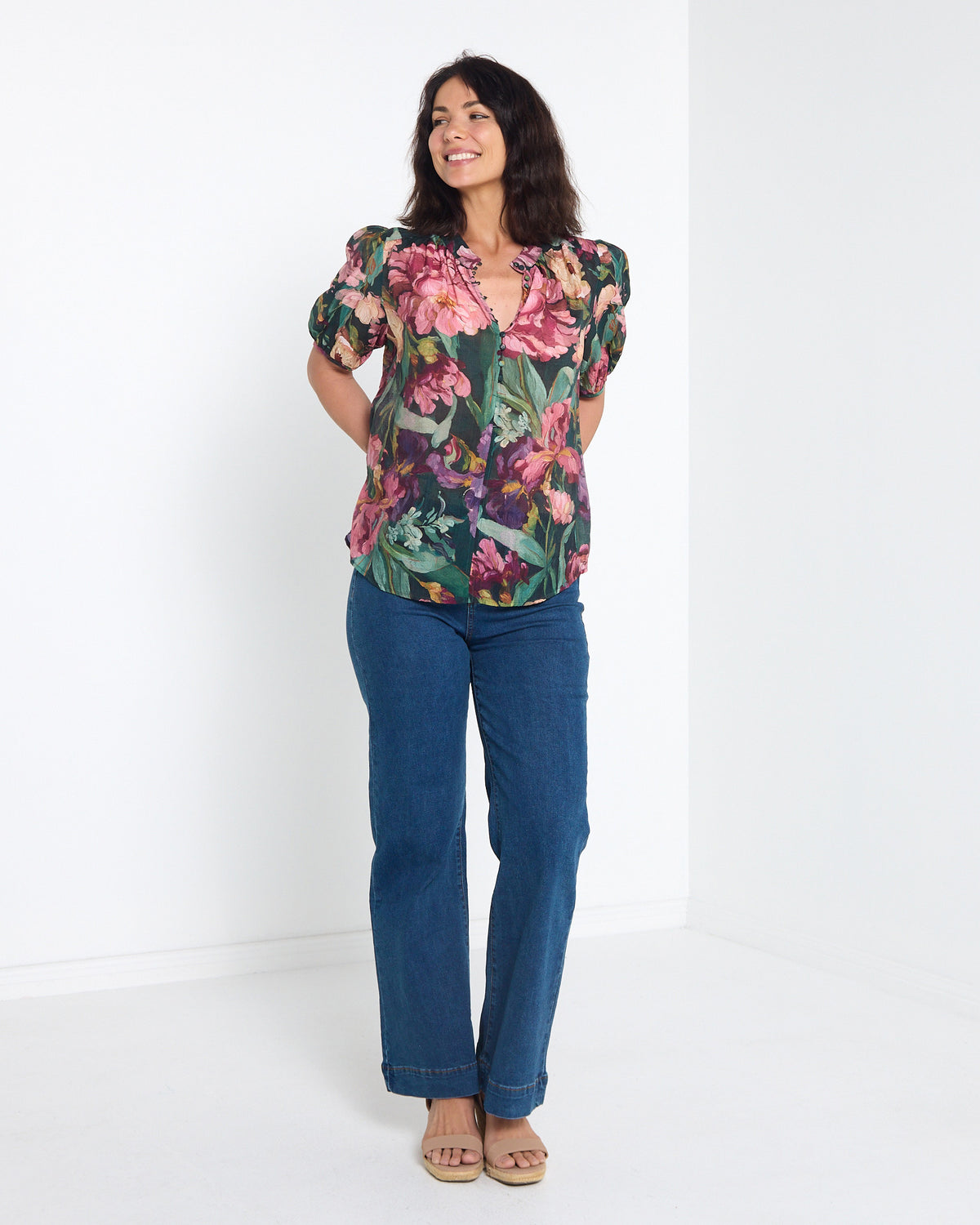 Helena Top - Midnight Bloom: styled view