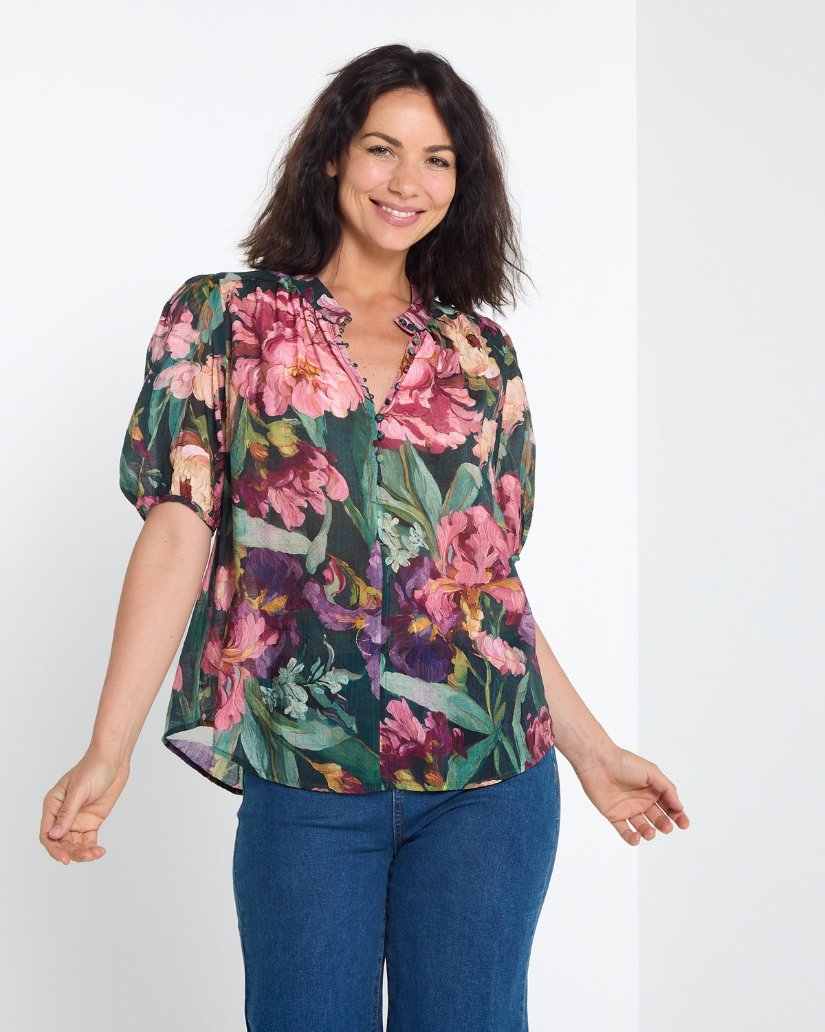 Helena Top - Midnight Bloom: styled view