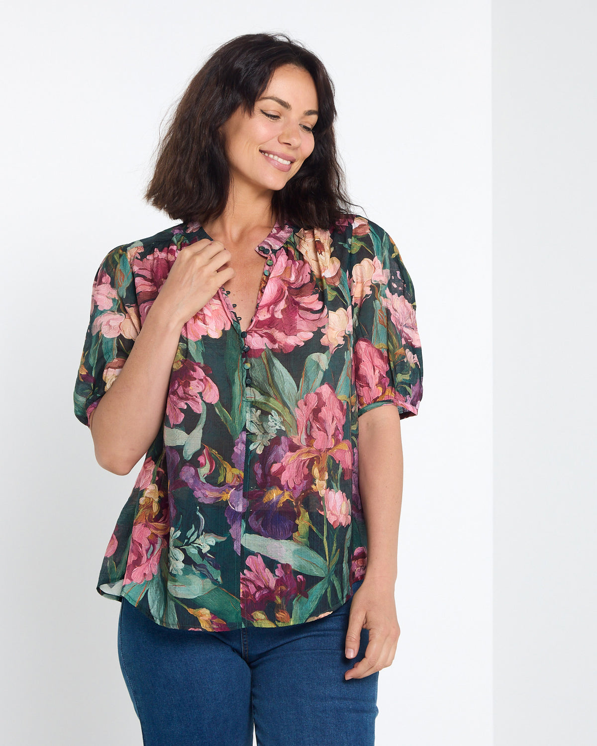 Helena Top - Midnight Bloom: styled view