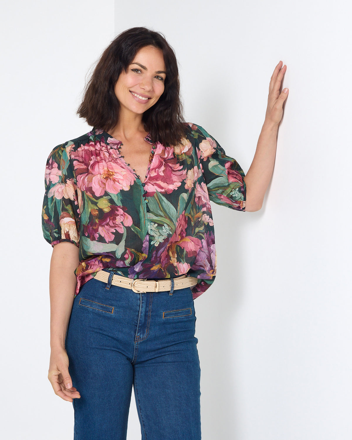 Helena Top - Midnight Bloom: styled view