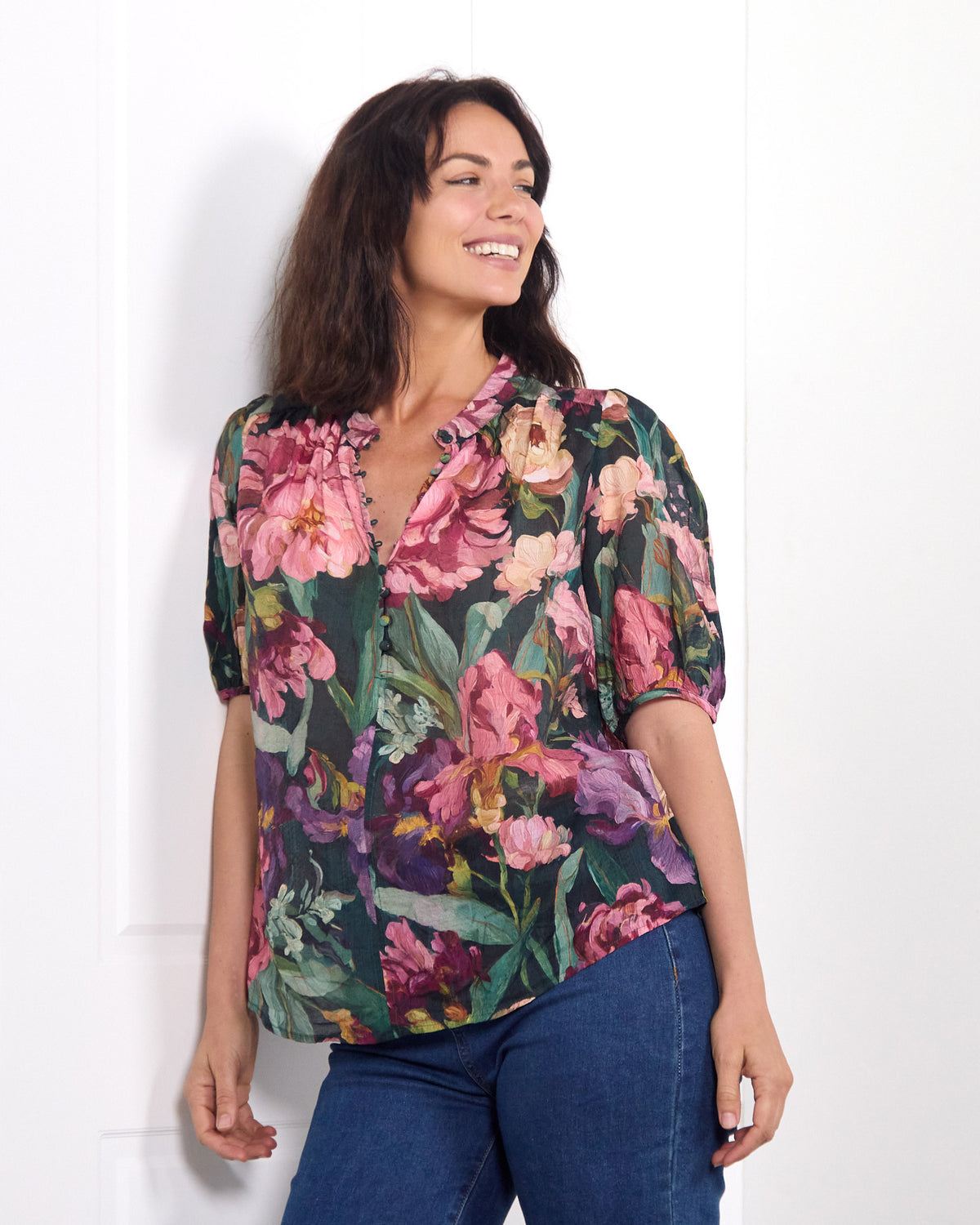 Helena Top - Midnight Bloom: styled view