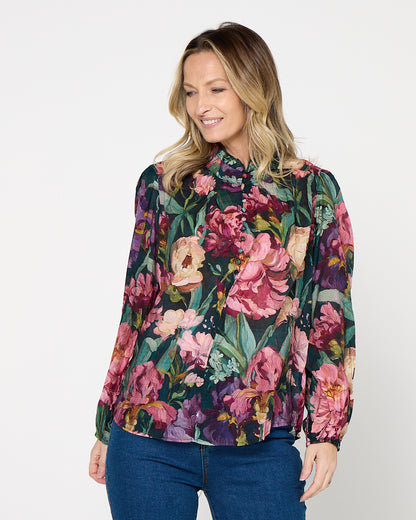 Elara Blouse - Midnight Bloom