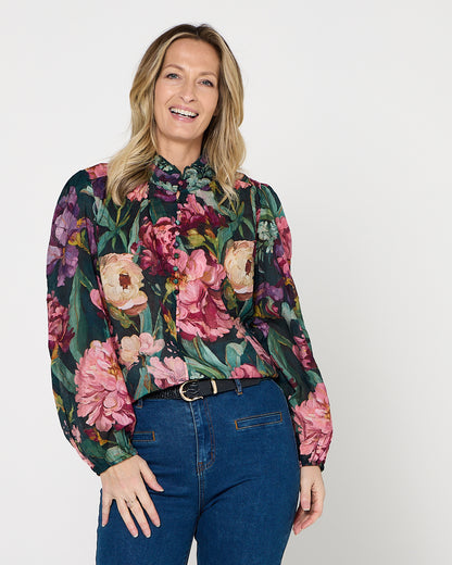 Elara Blouse - Midnight Bloom
