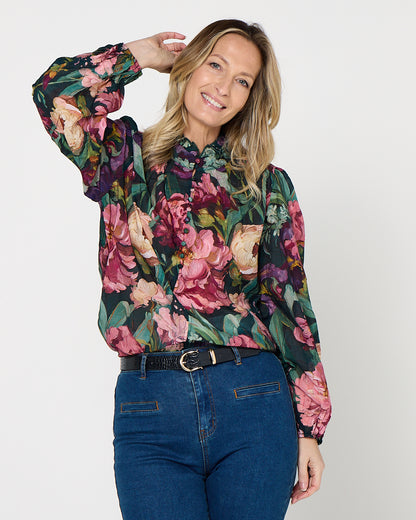 Elara Blouse - Midnight Bloom