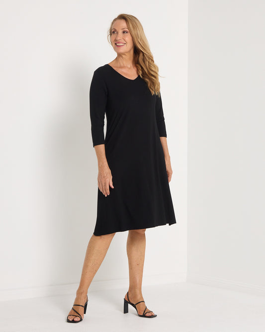 Aria Bamboo Swing Dress - Black