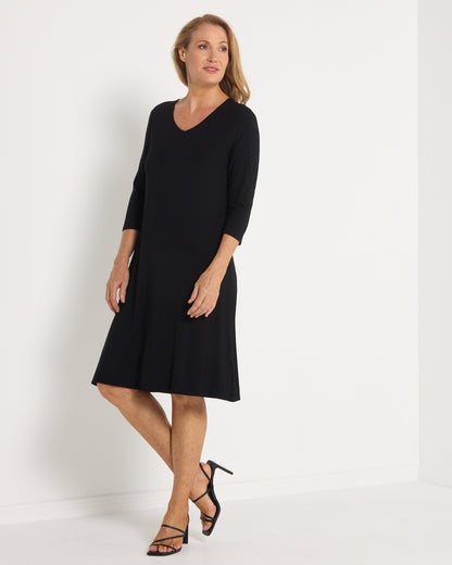 Aria Bamboo Swing Dress - Black
