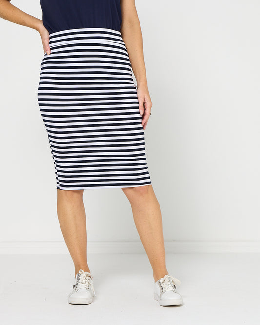 Hera Bamboo Skirt - Navy Stripe