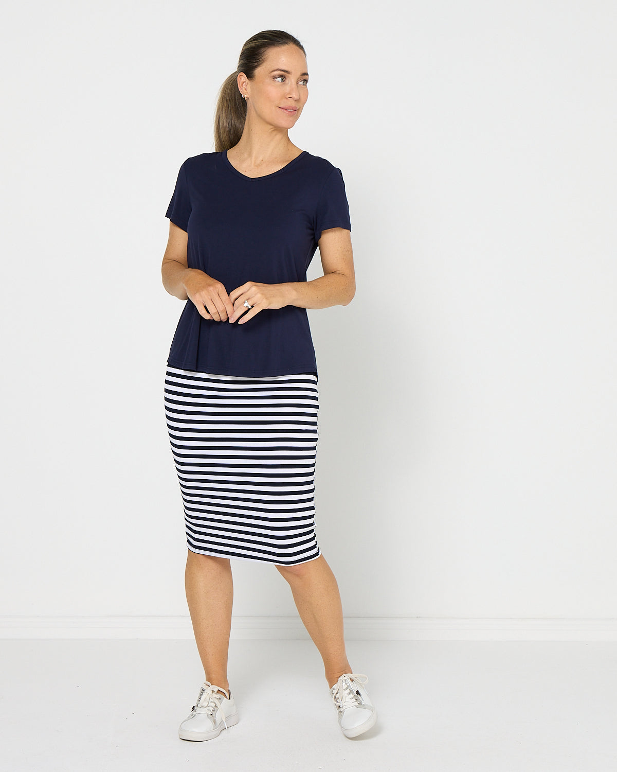 Hera Bamboo Skirt - Navy Stripe