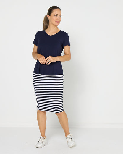 Hera Bamboo Skirt - Navy Stripe